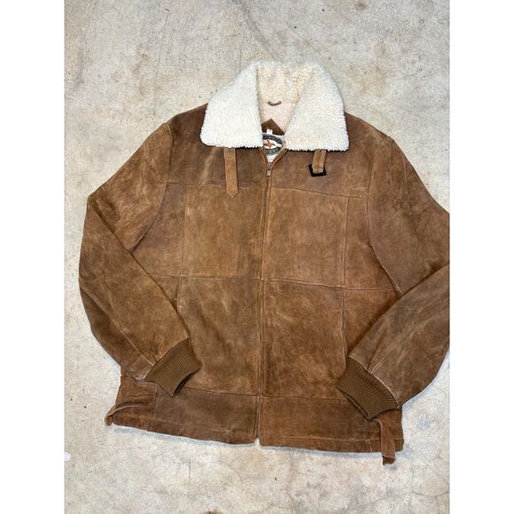 Vintage Midwest Traders Genuine Leather Suede Bomber Jacket | Sherpa Collar - Picture 3 of 12